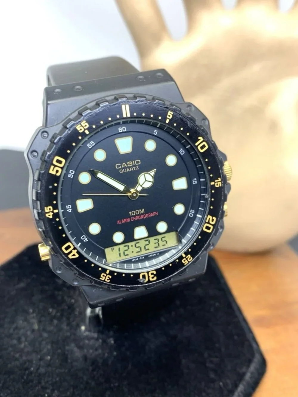 Casio Men's Watch AQ100W Analog Digital Quartz Black Leather Strap 41mm 358